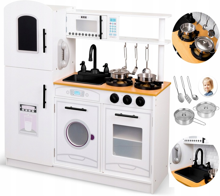 DUŻA KUCHNIA DREWNIANA XXL dla Dzieci EDUKACYJNA AKCESORIA+oświetlenie LED