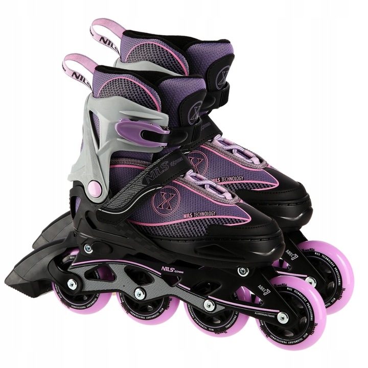 Rolki Z Regulacją Łyżworolki Rekreacyjne Fioletowe Kauczukowe Kółka ABEC-7