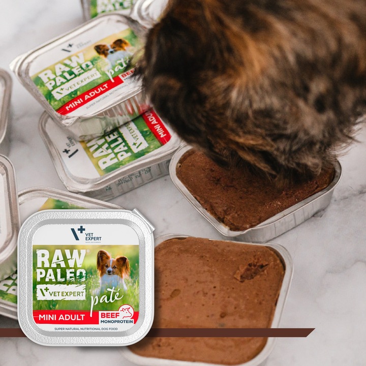 Mokra karma dla psów dorosłych małych ras wołowina Raw Paleo Pate 12x150g