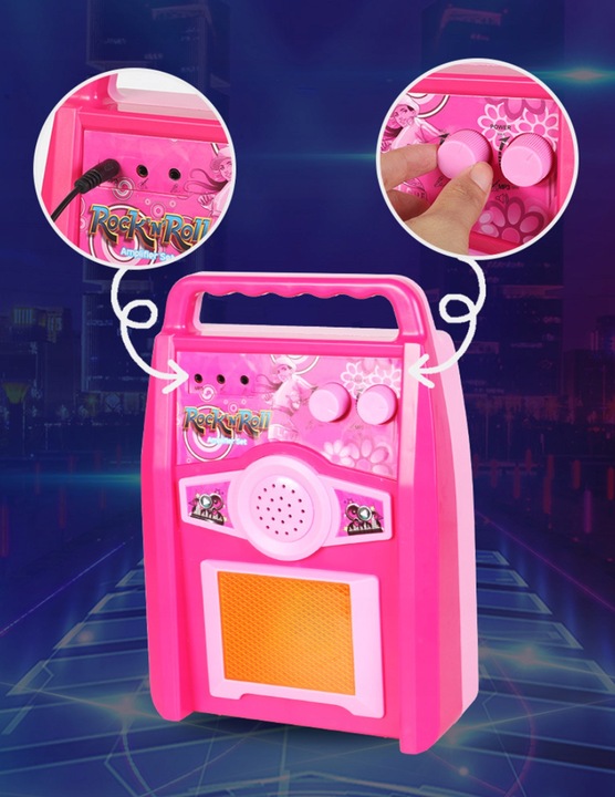 GITARA ELEKTRYCZNA DUŻA DLA DZIECI Z MIKROFONEM WZMACNIACZ STATYW RÓŻOWA