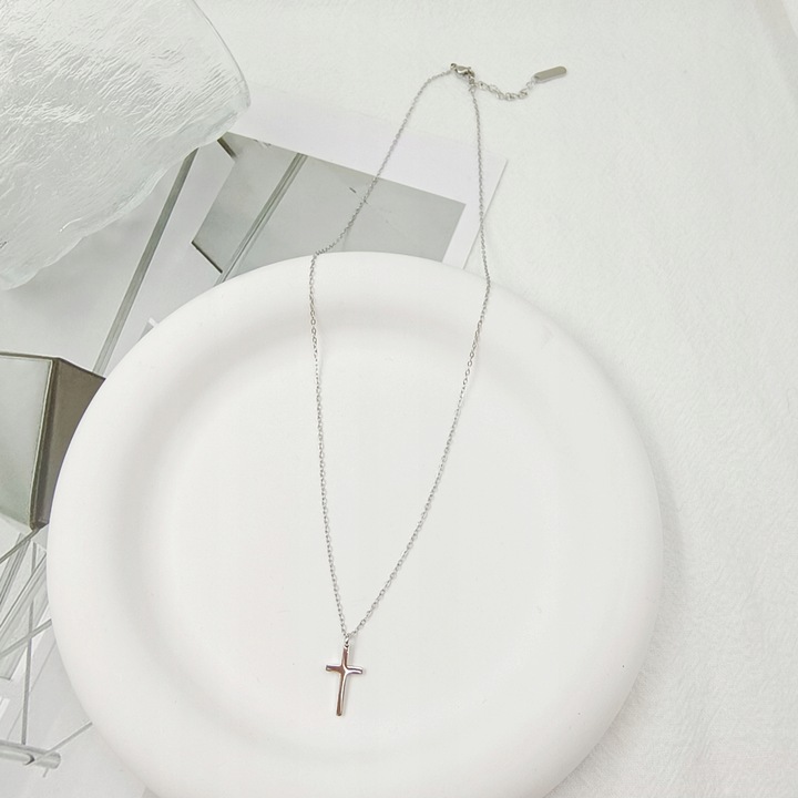 SREBRNY ŁAŃCUSZEK Z KRZYŻYKIEM POLEROWANA STAL CHIRURGICZNA + SZKATUŁKA