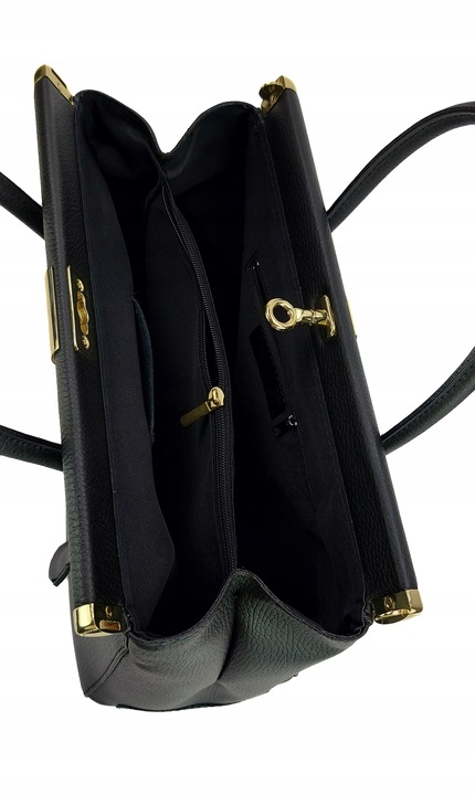 Duża włoska torba A4 skóra kufer kłódka Czarna