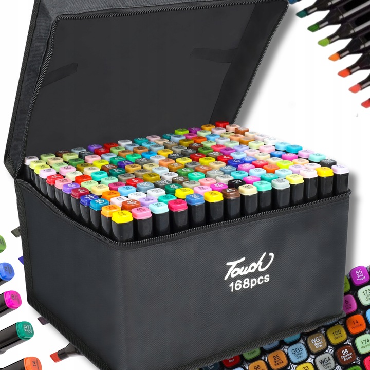 Markery 168 sztuk flamastry pisaki dwustronne alkoholowe precyzyjne + torba
