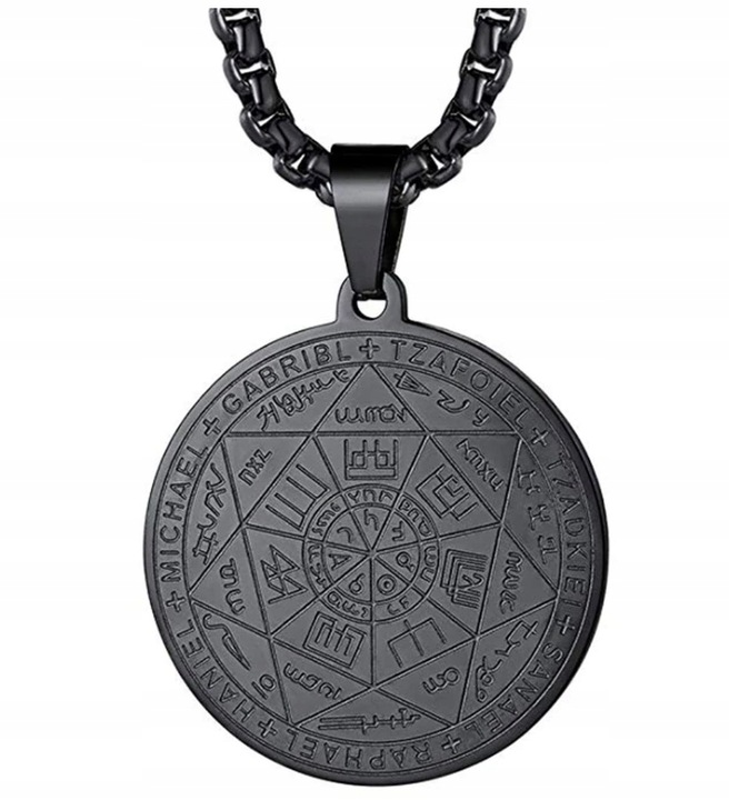 Wisiorek Talizman 7 Aniołów Archaniołów Amulet Pieczęć 316L Czarny