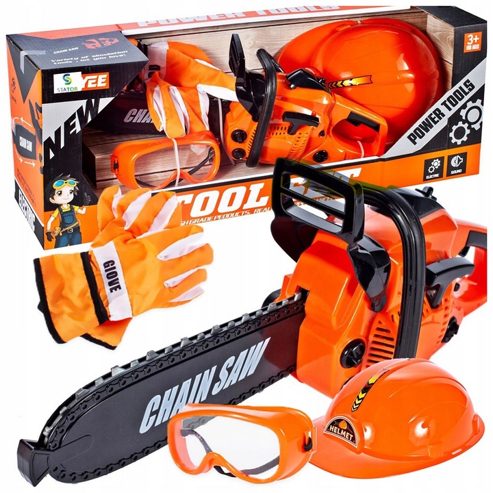 Piła Spalinowa Motorowa Dla Dzieci na Baterie + KASK RĘKAWICE OKULARY