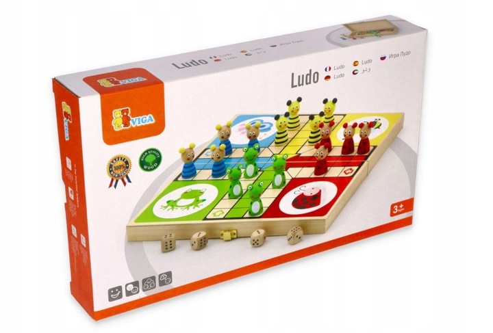 DREWNIANA GRA PLANSZOWA LUDO CHIŃCZYK FIGURKI FAMILIJNA RODZINNA