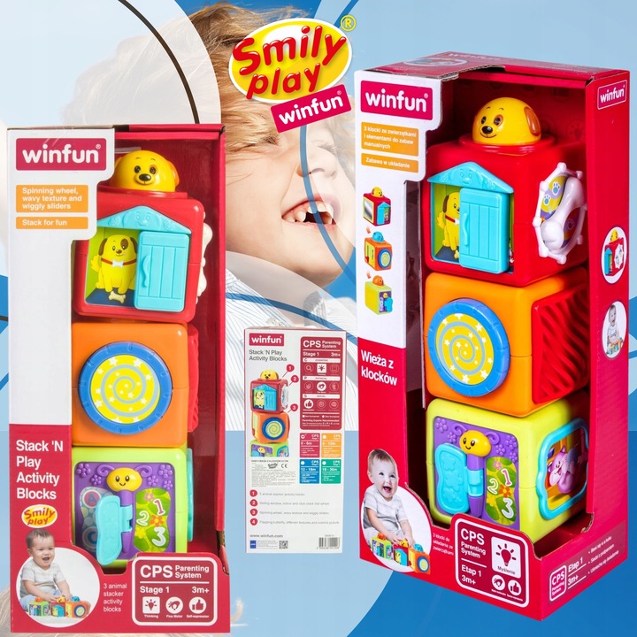 SMILY PLAY Wieża z klocków kolorowa kostka sensoryczna edukacyjna 3m+