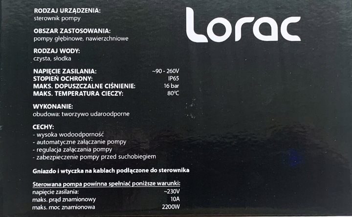 Inteligentny automatyczny sterownik pompy start/stop Lorac Synchrotech 2200