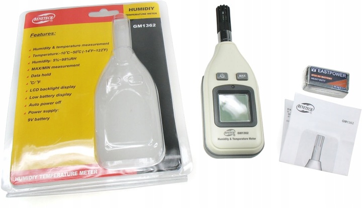 HIGROMETR WILGOTNOŚCIOMIERZ MIERNIK WILGOTNOŚCI I TEMPERATURY POWIETRZA LCD