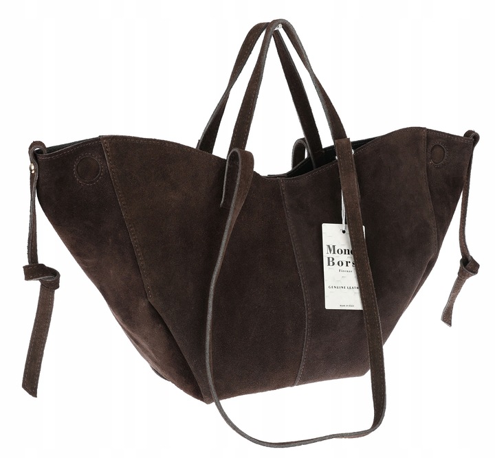 Włoska torebka damska VERA PELLE skórzana zamszowa shopper MB09 Czekoladowa