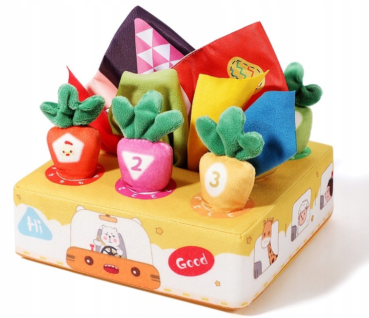 SORTER PUDEŁKO Z CHUSTECZKAMI MARCHEWKI PLUSZOWE MONTESSORI SENSORYCZNE