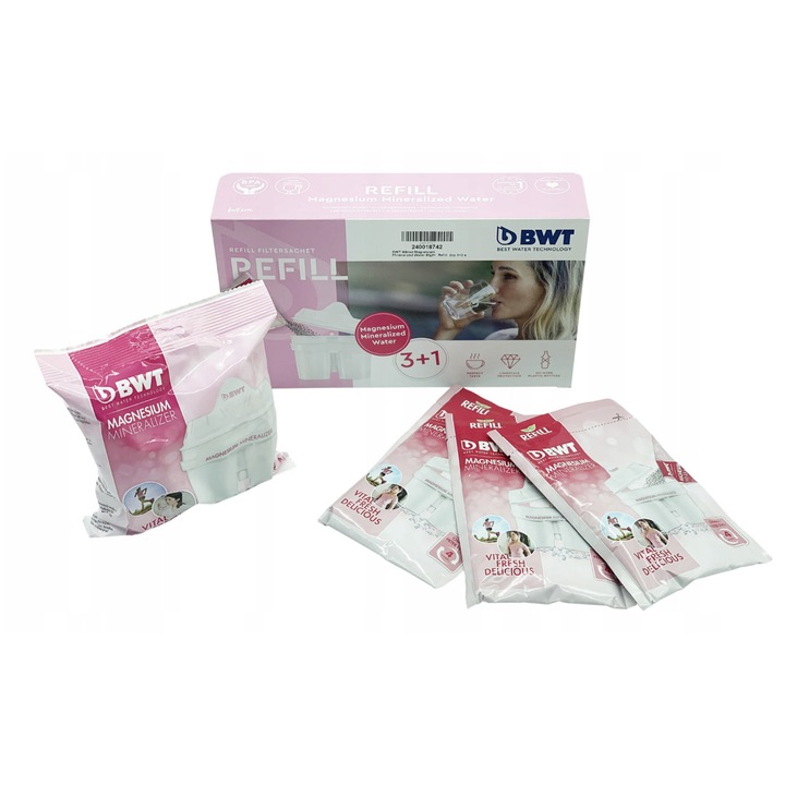 WKŁADY FILTRY Mineralizujące Wodę Magnezem Miękka Woda BWT REFILL Pack 3+1