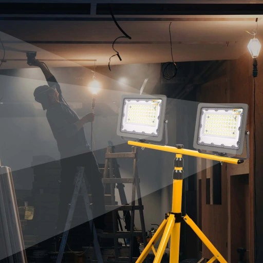 Halogen LED Statyw Stojak Budowlany Naświetlacz 2x50W /100W Przewód Mufa