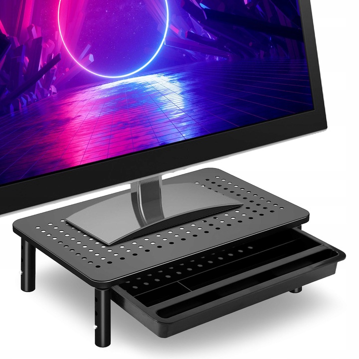 PODSTAWKA POD MONITOR LAPTOP REGULOWANA Z SZUFLADĄ METALOWA GAMINGOWA