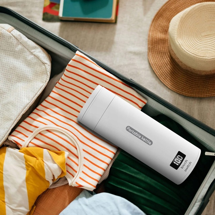 PODRÓŻNY MAŁY CZAJNIK ELEKTRYCZNY Z REGULACJĄ TEMPERATURY, KUBEK PODRÓŻNY