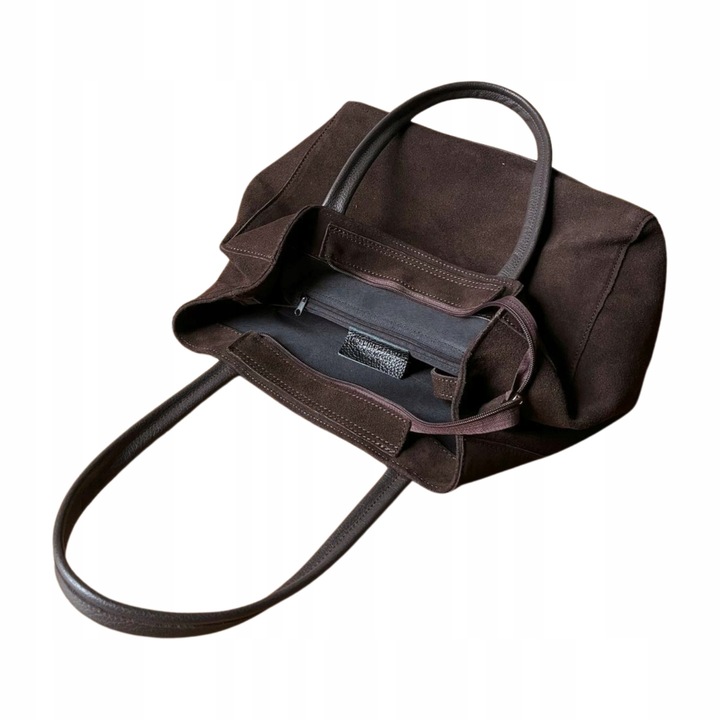 Czekoladowa zamszowa torebka A4 shopper ciemny brąz ZAMSZ Vera Pelle