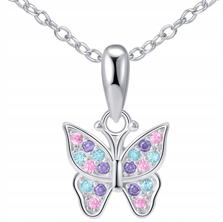 Naszyjnik srebrny 925 motylek dla dziewczynki łańcuszek z zawieszką srebro