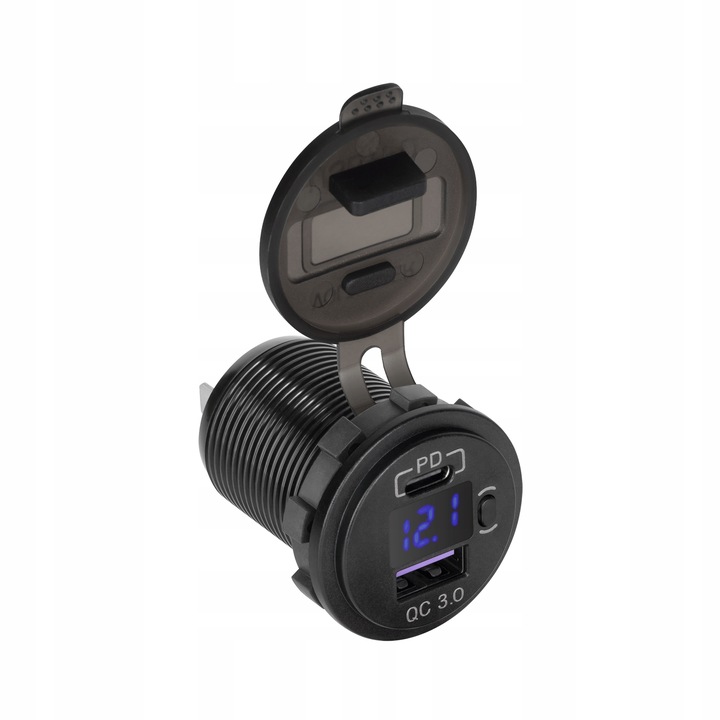 Ładowarka samochodowa USB + USB typu C + miernik