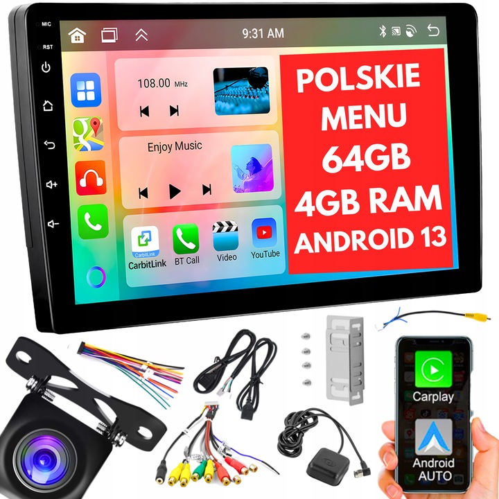 RADIO SAMOCHODOWE 2 DIN 4GB/64GB ANDROID AUTO CARPLAY ANDROID 13 RDSDSP 10"