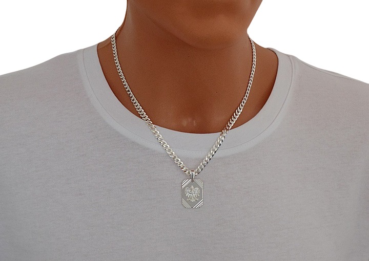 ŁANCUSZEK SREBRNY PANCERKA Z ORŁEM + GRAWER