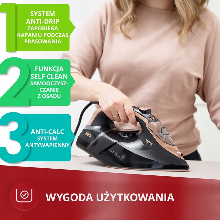 Żelazko parowe ze stopą ceramiczną 3000W czarne mocne MPM MZE-24/C