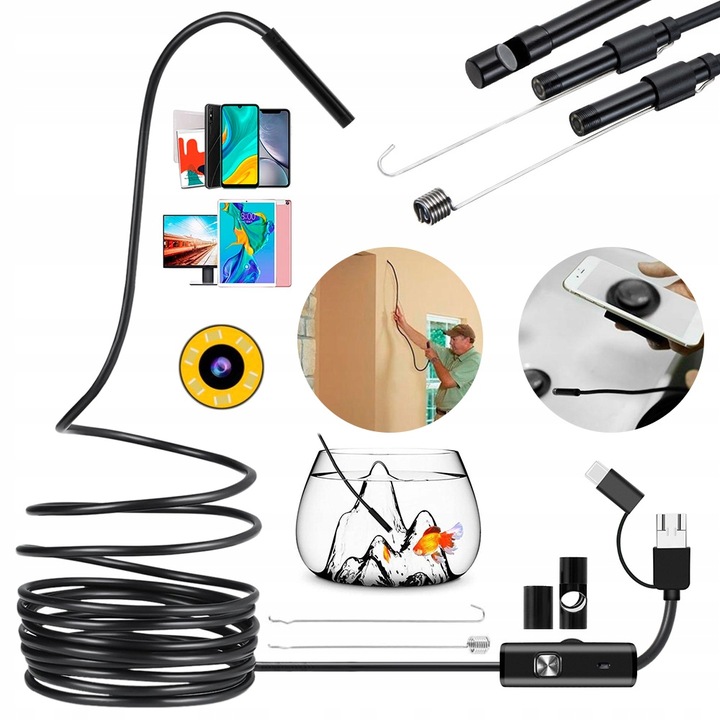 ENDOSKOP KAMERA INSPEKCYJNA ANDROID USB-C 5M LED USB-C 3w1