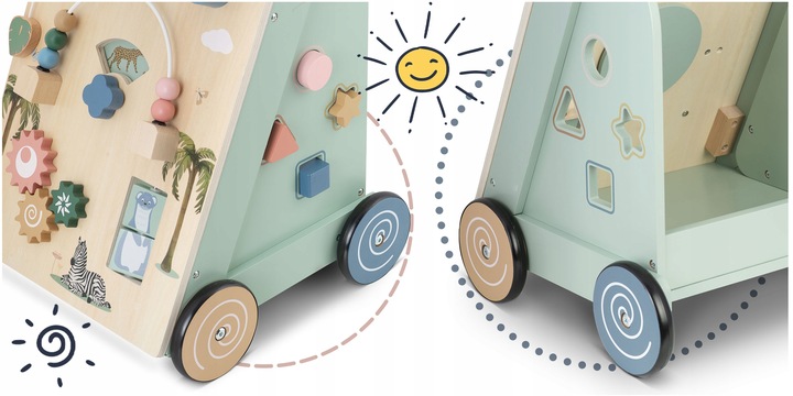 Drewniany chodzik dla dziecka pchacz sensoryczny jeździk do zabawy Nukido