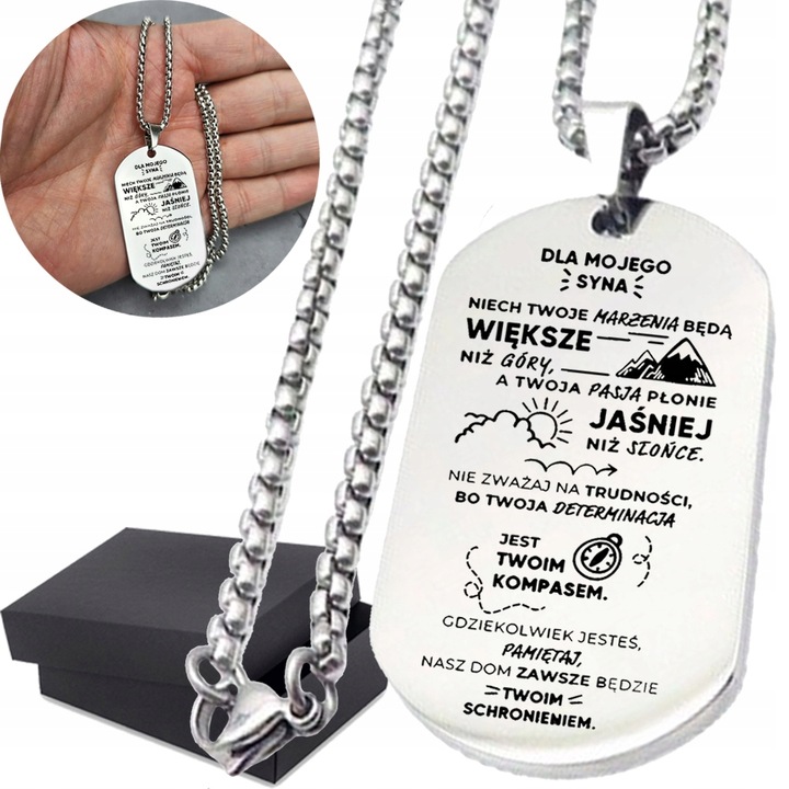 Nieśmiertelnik ze stali z Dedykacją dla Syna Prezent Personalizowany