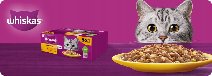 MOKRA KARMA DLA KOTA WHISKAS DROBIOWE SMAKI W GALARETCE 80x85G