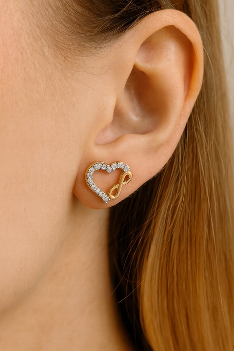 Złoty Komplet Biżuterii Złoto 333 Naszyjnik Kolczyki Serca Nieskończoność