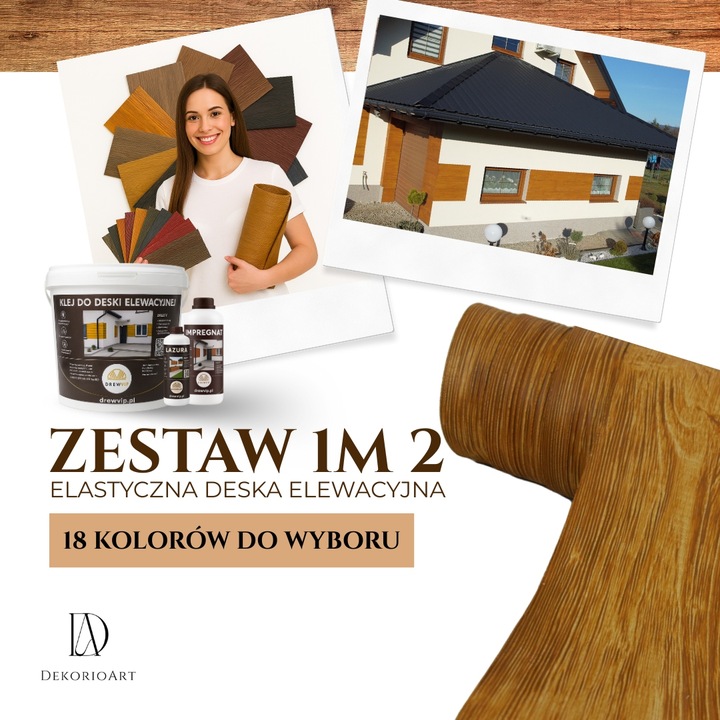 ZESTAW DESKA ELEWACYJNA ELASTYCZNA IMITACJA DREWNA 1M2 18 KOLORÓW DO WYBORU