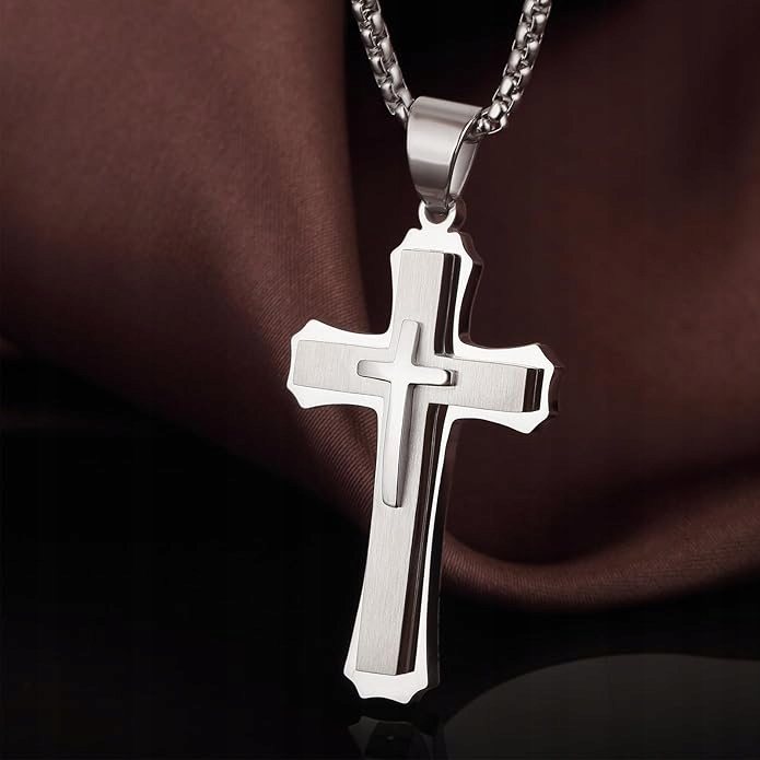 Srebrny ŁAŃCUSZEK z Krzyżykiem Męski WŁOSKI Krzyż ŁAŃCUCH Diamentowany