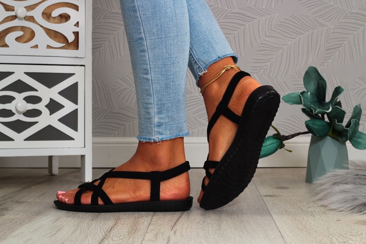 CZARNE SANDAŁY DAMSKIE SPORTOWE GUMECZKI NA LATO