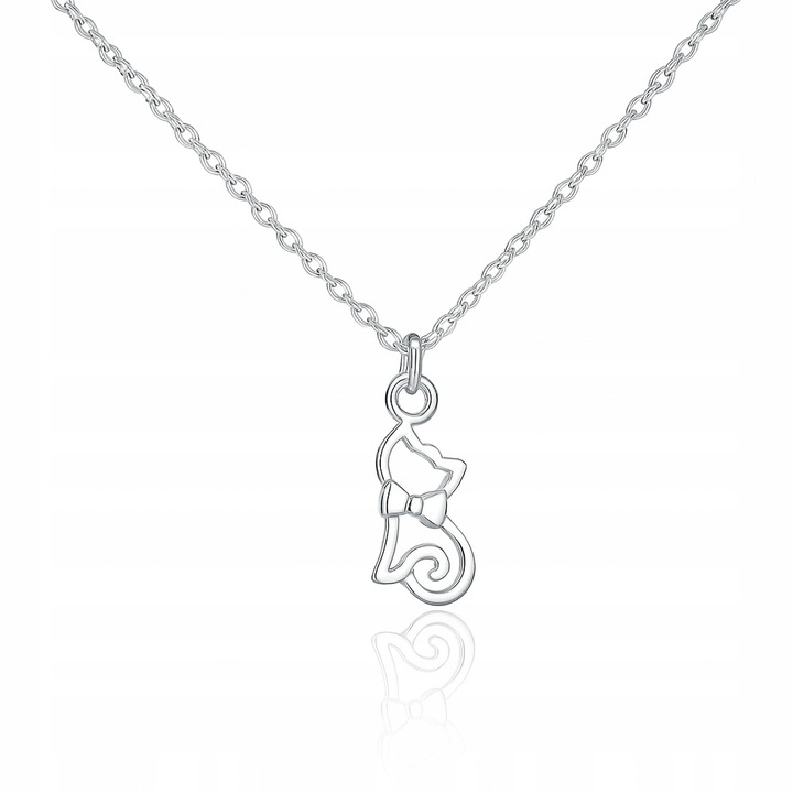 Naszyjnik srebrny damski z kotkiem KOT KOTEK 925 łańcuszek 45 cm na prezent