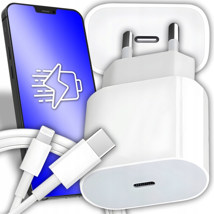 SZYBKA ŁADOWARKA DO IPHONE KOSTKA 20W + KABEL 1M / USB-C - IPHONE LIGHTING