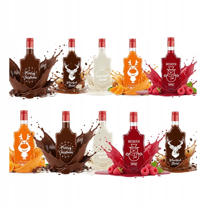 10x Butelki Szklane FALA 500ml z NADRUKIEM ŚWIĄTECZNYM na Prezent Nalewki