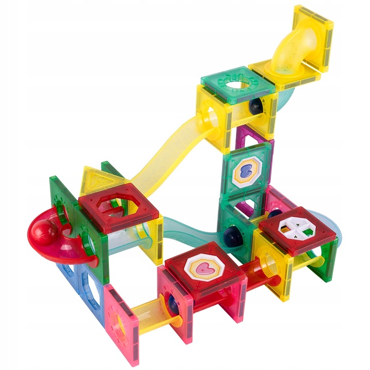 KLOCKI MAGNETYCZNE KONSTRUKCYJNE ŚWIECĄCY TOR KULKOWY ZJEŻDZALNIA 3D