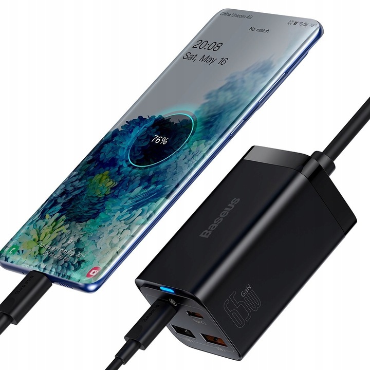 BASEUS SZYBKA ŁADOWARKA SIECIOWA GaN3 Pro 2x USB C / USB 65W MOCNY ZASILACZ