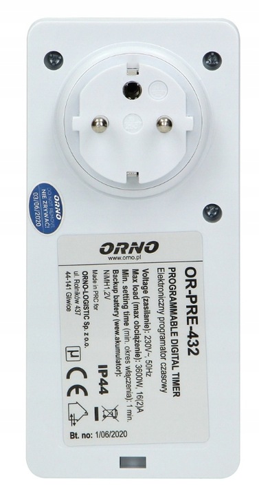 PROGRAMATOR CZASOWY DO GNIAZDA IP44 OR-PRE-432 ORNO