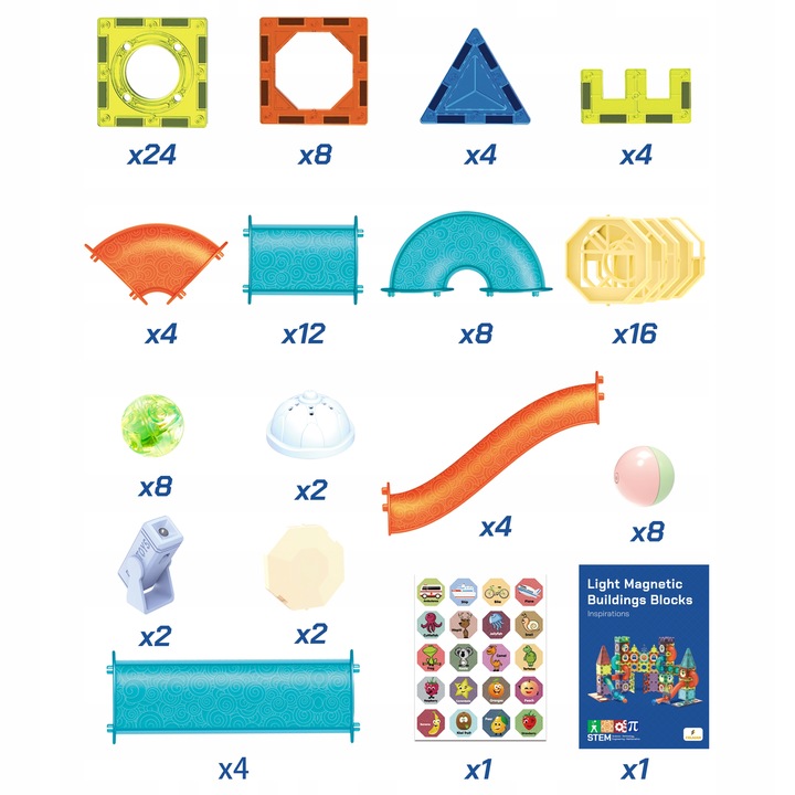 Klocki Magnetyczne Święcący Tor Kulkowy 110 Elementów Kulodrom Zestaw