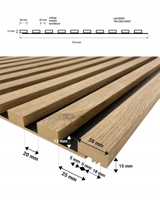 LAMELE ŚCIENNE DĄB WOTAN NA PŁYCIE CZARNEJ 510x2750mm