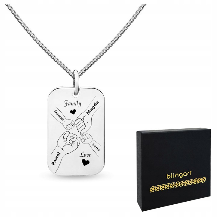 Nieśmiertelnik z grawerem z imionami rodziny męski naszyjnik srebro 925