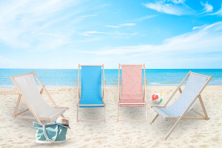 LEŻAK PLAŻOWY OGRODOWY KEMPINGOWY SKŁADANY DREWNIANY FEZ NIEBIESKI