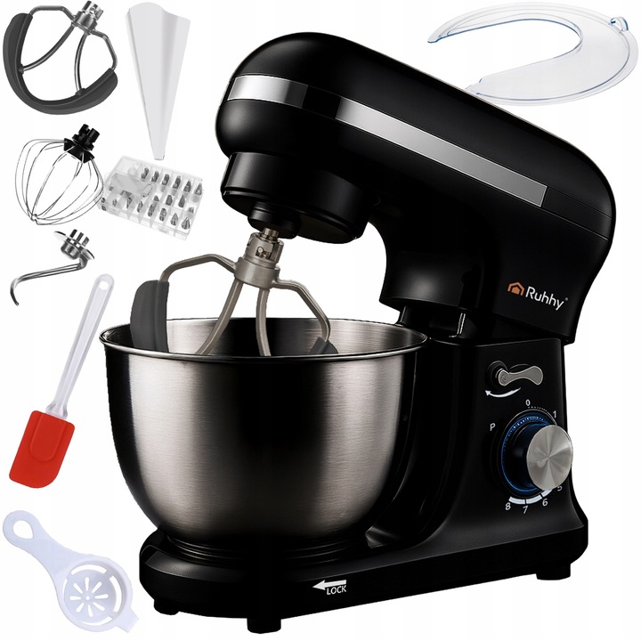 Robot Planetarny Kuchenny RUHHY 4,5L Wielofunkcyjny Mikser do Ciasta CZARNY