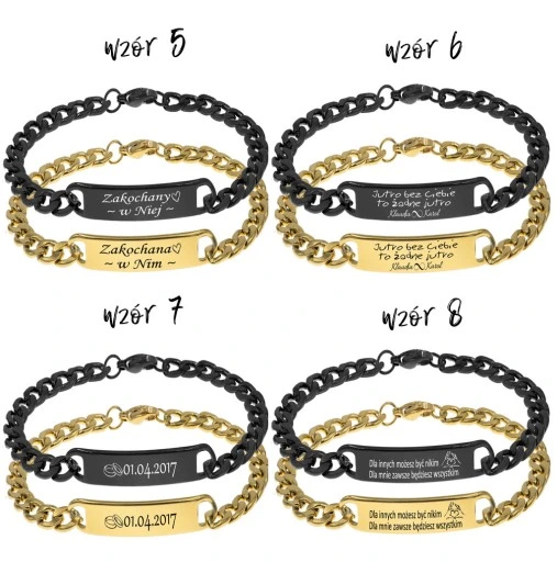 Bransoletki dla par z grawerem pancerka ze stali
