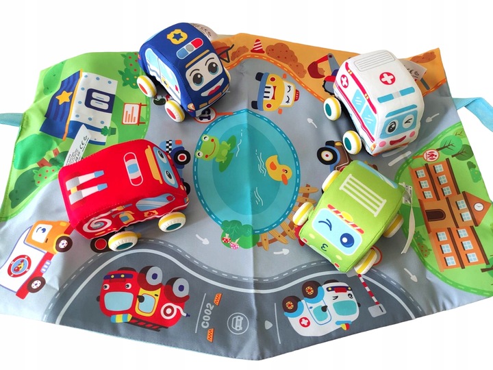 Pluszowe AUTKA miękkie z napędem 4 auta MATA PODKŁADKA ulice TORBA