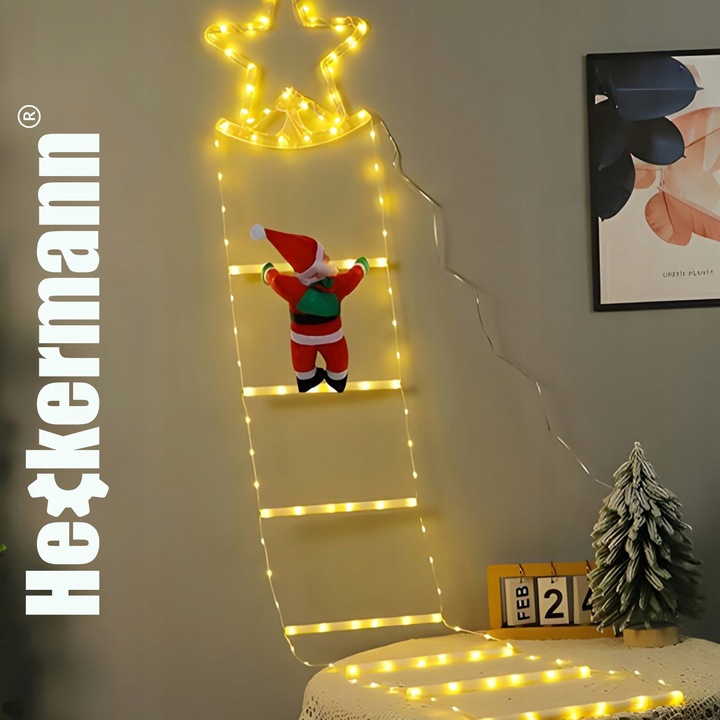 ŚWIĄTECZNA DEKORACJA LED MIKOŁAJ WSPINAJĄCY SIĘ PO DRABINIE ŚWIECĄCY 230cm