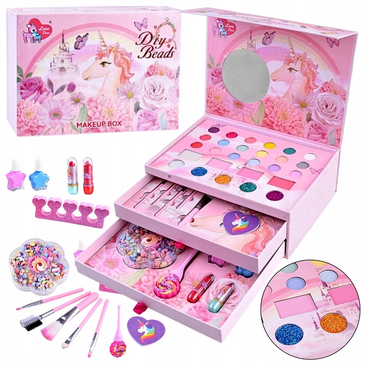 KUFEREK KOSMETYKÓW DLA DZIECI ZESTAW PIĘKNOŚCI DO MAKIJAŻU JEDNOROŻEC