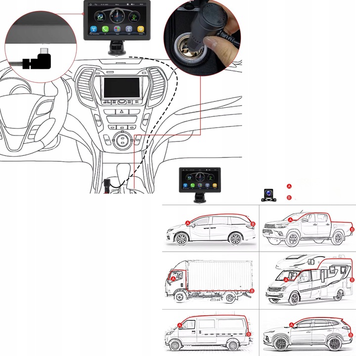 Ekran Monitor Radio Nawigacja Rejestrator 4K Kamera Android Auto CarPlay