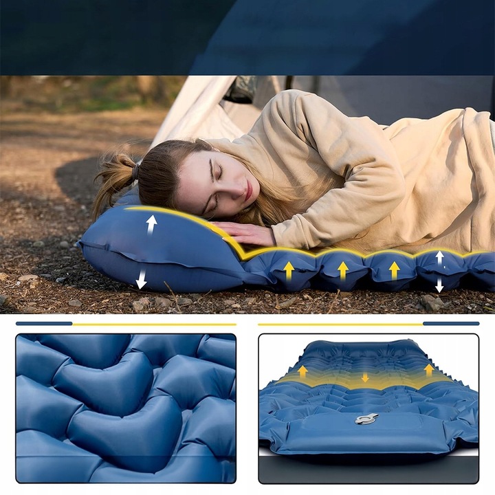 MATA SAMOPOMPUJĄCA MATERAC KARIMATA TURYSTYCZNA Z PODUSZKĄ NAMIOT KEMPINGU